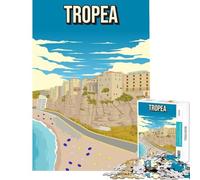 Rompecabezas de 1000 Piezas para Adolescentes Tropea Minimal Retro Italy Travel Poster Juego práctico Juguetes adictivos para Cultivar la Paciencia Obra de Arte Regalos educativos Tamaño 38x26cm