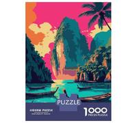Rompecabezas De 1000 Piezas para Adolescentes Tropical Island Boats Landscape Art Rompecabezas para Adultos Juego De Ingenio Ensamblaje De Patrones Desafiante De Completar 38x26cm/1000pcs