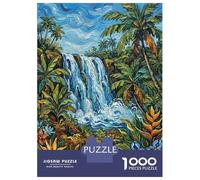 Rompecabezas De 1000 Piezas Para Adolescentes Tropical Waterfall Painting with Lush Vegetation Rompecabezas Para Adultos Juguetes Antiestrés Ensamblaje De Patrones Desafiante De Completar 70x50cm/1000
