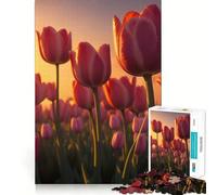 Rompecabezas de 1000 Piezas para Adolescentes Tulipanes, Amanecer, Ambiente, Arte de Corte Preciso, Juego Cognitivo, Regalo para Momentos de Juego Relajantes, Decoración Navideña (38x52cm)