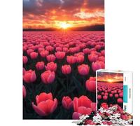Rompecabezas de 1000 Piezas para Adolescentes Tulipanes Rosas al Atardecer Difícil y desafiante Decoración para el hogar Juguetes antiestrés Apto para Mayores de 14 años 50x75cm