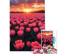 Rompecabezas de 1000 Piezas para Adolescentes Tulipanes Rosas al Atardecer Un Reto para completar Decoración Juguete antiestrés para Mayores de 14 años 38x26cm