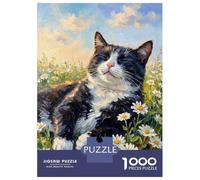 Rompecabezas De 1000 Piezas para Adolescentes Tuxedo Cat in A Field of Daisies Rompecabezas para Adultos Juegos Relajantes Decoración Desafío Educativo 70x50cm/1000pcs