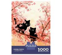 Rompecabezas De 1000 Piezas para Adolescentes Two Black Cats in Cherry Blossoms Rompecabezas para Adolescentes Juegos Relajantes para La Diversión Familiar Juego Desafiante Regalos 52x38cm/1000pcs