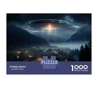 Rompecabezas De 1000 Piezas para Adolescentes UFO Over Mountain Village Rompecabezas Juegos Divertidos para La Diversión Familiar Oferta como Regalos para Toda La Familia 52x38cm/1000pcs