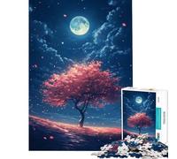 Rompecabezas de 1000 Piezas para Adolescentes Un Cerezo en Flor resplandeciente con pétalos cayendo por la Noche Juego práctico y Educativo Regalo Ideal para Hombres y Mujeres Decoración del hogar