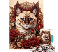 Rompecabezas de 1000 Piezas para Adolescentes Un Gato entronizado Entre Rosas Rompecabezas antiestrés Regalo de cumpleaños para Amigos y Familiares (tamaño 50x75cm)