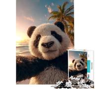 Rompecabezas de 1000 Piezas para Adolescentes Un Panda se Toma una Selfie al Atardecer en una Playa Tropical Un Reto para completar Mejora la Memoria Juego práctico para Mayores de 14 años (50x75cm)