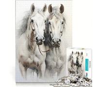 Rompecabezas de 1000 Piezas para Adolescentes: Un par de Caballos Blancos Juego práctico para divertirse en Familia Ideal para Decorar el Escritorio 38x52cm
