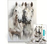 Rompecabezas de 1000 Piezas para Adolescentes: Un par de Caballos Blancos Juegos relajantes, Ideales para desconectar intelectualmente, Regalos de cumpleaños 38x26cm