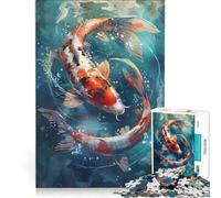 Rompecabezas de 1000 Piezas para Adolescentes: Un par de Carpas koi, Juego de ingenio, Corte de precisión, cumpleaños y Navidad 50x75cm