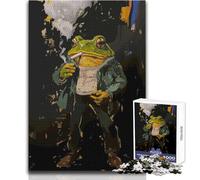 Rompecabezas de 1000 Piezas para Adolescentes, un Sapo fumando con Chaqueta, Ideal para Momentos de Relax, Troquelado de precisión Fina, Juguete de 50x75cm
