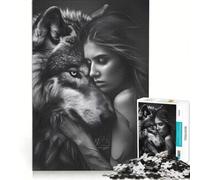 Rompecabezas de 1000 Piezas para Adolescentes: Una Bella Mujer y un Lobo Juego práctico para Pasar el Tiempo en casa Durante Las Vacaciones cumpleaños y Navidad 38x52cm