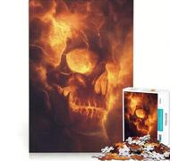 Rompecabezas de 1000 Piezas para Adolescentes: una Calavera mística Que Brilla con una luz Naranja Radiante Juego práctico para Pasar el Tiempo en casa cumpleaños y Navidad 38x52cm
