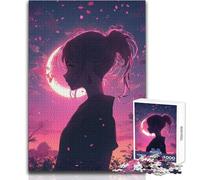 Rompecabezas de 1000 Piezas para Adolescentes: una misteriosa Silueta de Chica de Anime con pétalos Rosados Brillantes, Hermoso diseño, Juego para Mejorar la Memoria, Regalo para cumpleaños, 38x52cm