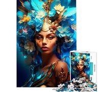 Rompecabezas de 1000 Piezas para Adolescentes Una Mujer con Flores Azules Un Reto para completar Mejora la Memoria Juguetes DIY para Mayores de 14 años (50x75cm)