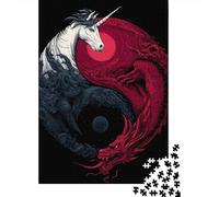 Rompecabezas De 1000 Piezas para Adolescentes Unicorn Vs Dragon Yin Yang Art Print Rompecabezas para Adultos Juego Práctico Montaje De Patrones Diversión En Casa Actividades, 52x38cm/1000pcs