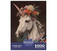 Rompecabezas De 1000 Piezas para Adolescentes Unicorn with Flowers Rompecabezas para Adultos Juego De Ingenio Decoración Ayuda A Ejercitar El Cerebro 70x50cm/1000pcs