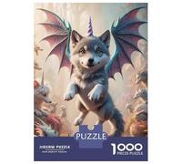 Rompecabezas De 1000 Piezas para Adolescentes Unicorn Wolf Pup with Dragon Wings Rompecabezas para Adultos Juguetes Antiestrés Análisis Y Lógica Cumpleaños Y Navidad 38x26cm/1000pcs