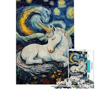 Rompecabezas de 1000 Piezas para Adolescentes Unicornio durmiendo en la Noche Estrellada Rompecabezas para Adultos Juegos relajantes Decoración de Pared Desafío Educativo (Tamaño 38x52cm)