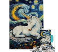 Rompecabezas de 1000 Piezas para Adolescentes Unicornio durmiendo en la Noche Estrellada Rompecabezas antiestrés para Adultos Regalos para Mujeres Difícil y desafiante (tamaño 50x75cm)