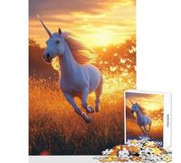 Rompecabezas de 1000 Piezas para Adolescentes Unicornio galopando en un Campo Dorado Juguete Decorativo de Pared Gran Regalo para Juegos educativos Cada Pieza es única - Tamaño 38x26cm