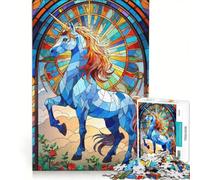 Rompecabezas de 1000 Piezas para Adolescentes Unicornio Luminoso de vitral Juegos Divertidos Entrena tu Cerebro y Tus Manos Mejora el Amor Entre Parejas 50x75cm