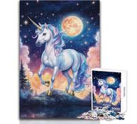 Rompecabezas de 1000 Piezas para Adolescentes, Unicornio mágico bajo la luz de la Luna, Relajante, Suave, para Actividades de Ocio, Corte Fino y Suave, Juguete Artesanal, tamaño 50x75cm