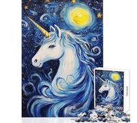 Rompecabezas de 1000 Piezas para Adolescentes Unicornio místico a la luz de la Luna Juego práctico Regalo de cumpleaños decoración del hogar Juguetes Entrena tu Cerebro y Tus Manos (50x75cm)