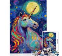 Rompecabezas de 1000 Piezas para Adolescentes Unicornio Vibrante a la luz de la Luna Juego práctico Regalo de cumpleaños decoración del hogar Juguetes Entrena tu Cerebro y Tus Manos (50x75cm)