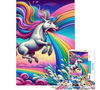Rompecabezas de 1000 Piezas para Adolescentes Unicornio vomitando arcoíris Rompecabezas para Adultos Juegos Familiares patrón de Montaje Regalo de cumpleaños (tamaño 38x52cm)