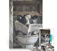 Rompecabezas de 1000 Piezas para Adolescentes Vaca Blanca Leyendo Papel Juegos Familiares Actividades Divertidas en casa colección de Artistas Bellas Artes 50x75cm