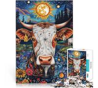 Rompecabezas de 1000 Piezas para Adolescentes Vaca de Pintura a Color Diversión Familiar con Piezas de Formas aleatorias Que se entrelazan Completamente 75x50cm