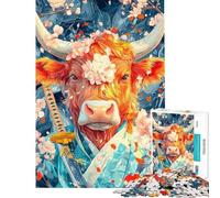Rompecabezas de 1000 Piezas para Adolescentes Vaca samurái con Flores de Cerezo Rompecabezas de Animales para Adolescentes Juguetes DIY Ideal para Pasar el Tiempo Durante Las Vacaciones Fomenta la