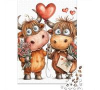 Rompecabezas De 1000 Piezas para Adolescentes Valentine's Day Highland Cow Couple Rompecabezas para Adultos Juguetes DIY Alivio del Estrés Oferta como Regalos para Toda La Familia 52x38cm/1000pcs