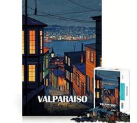 Rompecabezas de 1000 Piezas para Adolescentes Valparaíso Chile Paisaje Urbano Nocturno Arte Ajuste Juego Habilidad Mental Diversión Ocio Tiempo de diversión Navidad Arte para el hogar