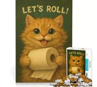 Rompecabezas de 1000 Piezas para Adolescentes ¡Vamos a rodar! Divertido Gato sosteniendo Papel higiénico Juegos Familiares antiestrés Regalos para Amigos y Familiares 50x75cm