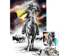 Rompecabezas de 1000 Piezas para Adolescentes Vaquero a Caballo Juego difícil y desafiante Decoración Juegos educativos para Mayores de 14 años 50x75cm