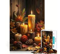 Rompecabezas de 1000 Piezas para Adolescentes Velas de otoño y piñas,Naturaleza Muerta,Encaje, Arte,Juego Mental,Regalo,Tiempo de Descanso,diversión,Navidad,Arte de Ocio (38x26cm)