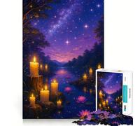 Rompecabezas de 1000 Piezas para Adolescentes Velas y Flores de Loto por la Noche Arte de Corte preciso Regalo para el Desarrollo cognitivo Momento de Juego Tranquilo Regalo de decoración navideña