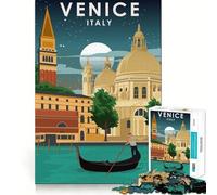 Rompecabezas de 1000 Piezas para Adolescentes Venecia Italia de Noche Juego de Ajuste preciso Juego de concentración Divertido Tiempo de Ocio Arte de Pared navideño (38x52cm)