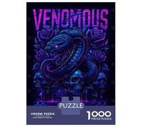 Rompecabezas De 1000 Piezas para Adolescentes Venomous Snake with Skulls and Roses Rompecabezas para Adultos Juego Familiar Pero Divertido Y Humorístico Desafío Educativo 52x38cm/1000pcs