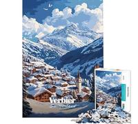 Rompecabezas de 1000 Piezas para Adolescentes Verbier Suiza Pueblo de montaña Rompecabezas para Adultos Juegos Familiares patrón de Montaje Regalo de cumpleaños (tamaño 38x26cm)