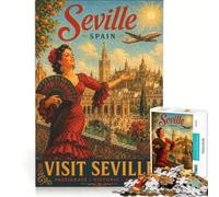 Rompecabezas de 1000 Piezas para Adolescentes: Viaje A Sevilla, ESPAÑA Juguete Educativo, decoración para el hogar, con póster y Hoja de Preguntas a Juego 50x75cm