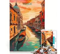 Rompecabezas de 1000 Piezas para Adolescentes Viaje por los Canales de Venecia al Atardecer Juguete Educativo decoración para el hogar con póster y Hoja de Preguntas a Juego 38x52cm