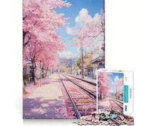 Rompecabezas de 1000 Piezas para Adolescentes Vías de Tren con Flores de Cerezo,Encaje, Arte,Juego de concentración Mental,Tiempo de Descanso,diversión, (50x75cm)