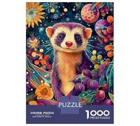 Rompecabezas De 1000 Piezas Para Adolescentes Vibrant Ferret Botanical Portrait - Colorful Floral Weasel Art Rompecabezas Para Adolescentes Juguetes Antiestrés Regalos Para Mujeres Regalos Para Reduci