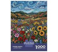 Rompecabezas De 1000 Piezas Para Adolescentes Vibrant Floral Meadow with Butterflies Painting Rompecabezas Para Adultos Juguetes Antiestrés Ensamblaje De Patrones Desafiante De Completar 38x26cm/1000p