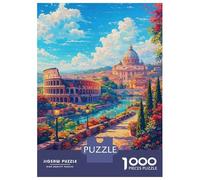 Rompecabezas De 1000 Piezas para Adolescentes Vibrant Rome Cityscape with Colosseum and St. Peters Basilica Rompecabezas para Adolescentes Juego Familiar Mejora La Memoria Cumpleaños