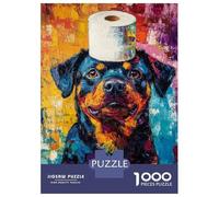 Rompecabezas De 1000 Piezas para Adolescentes Vibrant Rottweiler with Toilet Paper Hat Rompecabezas para Adultos Juegos Familiares Difícil Difícil Cumpleaños Y Navidad 52x38cm/1000